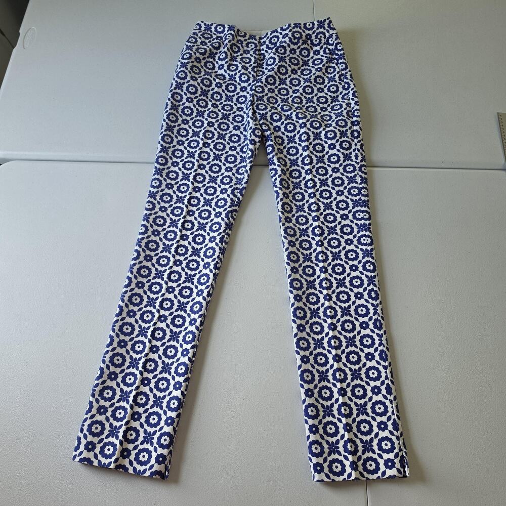 Boden Dress Pants Womens 6 Tall Blue Floral Print Straight Leg Cotton Twill
